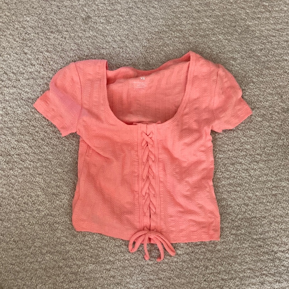Peach tie up shirt